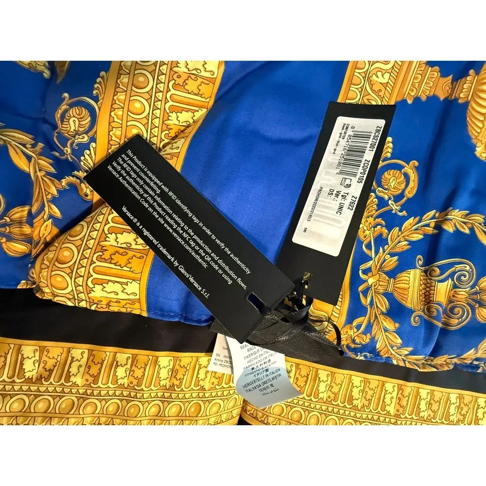 Versace Barocco Reversible Comforter Blue Black Gold Medusa Made in Italy NEW